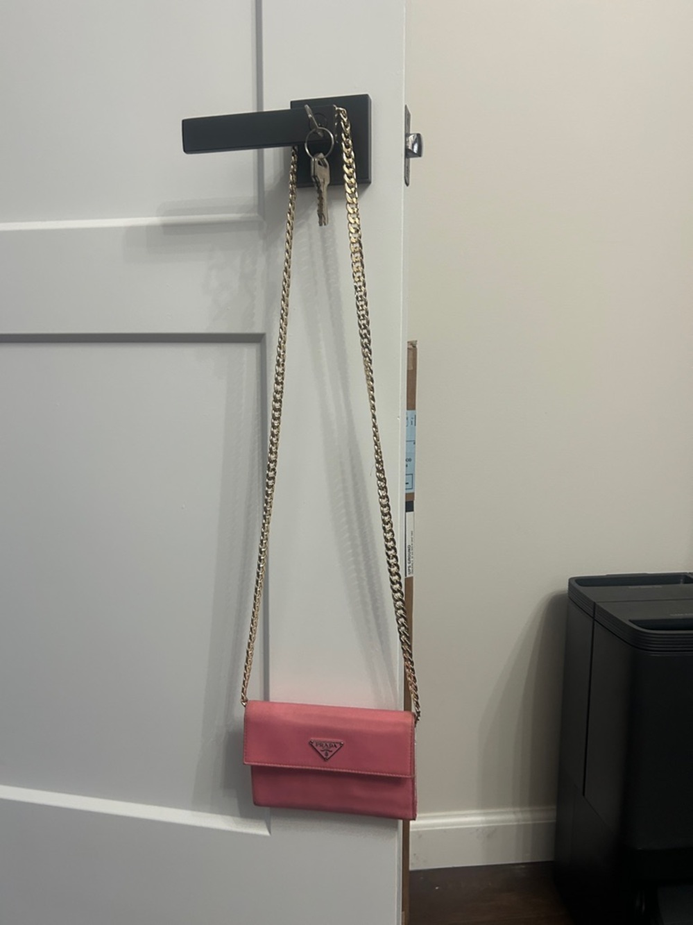 Prada Pink Satin Clutch with Gold Triangle Logo and coin pouch - Picture 3 of 16